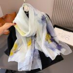 Elegant Ink snow lotus Transparent Thin Silk Printing Long Scarf - Image 2