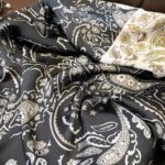 Silk Satin women's printed Long Scarf Black White - Image 3