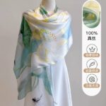 Silk Satin Lotus rhyme light green Long Scarf - Image 2