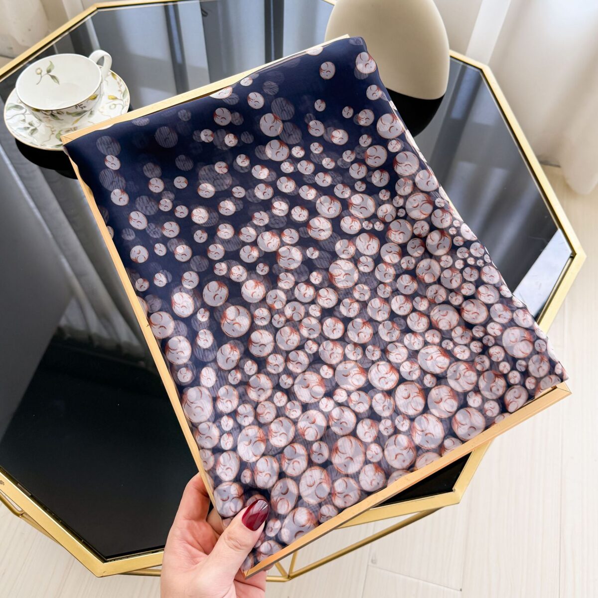 Elegant Colorful Pink bubbles Transparent Thin Silk Printing Long Scarf - Image 2