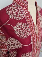 Women's Dress Kaftan Tassel Leaf Georgette Embroidery Maroon - Image 3