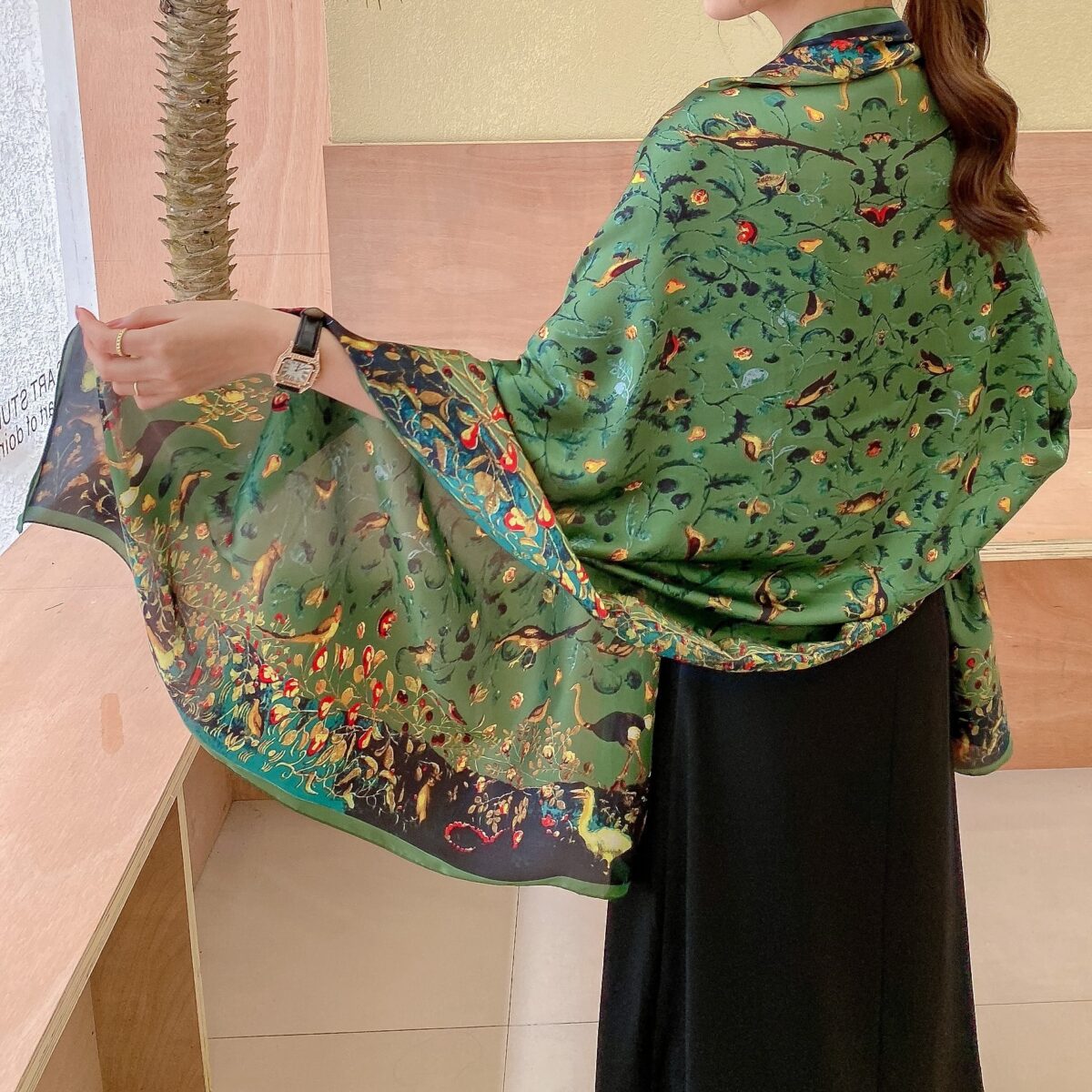 Silk Satin Main diagram Long Scarf - Image 6