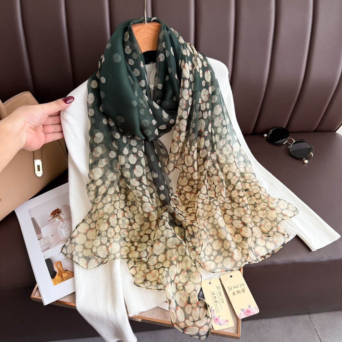 Elegant Colorful Yellow bubbles Transparent Thin Silk Printing Long Scarf - Image 3