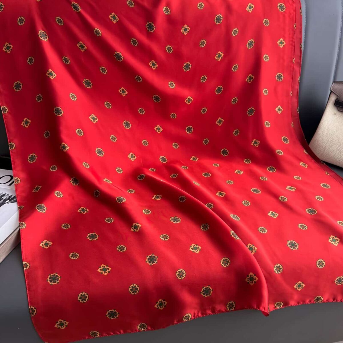 Silk Satin Long Scarf Red - Image 3