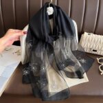 All Dress match Silk High-end Beaded Thin Long Scarf Black