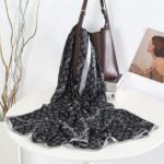 Silk Satin Black Bottom iron chain Long Scarf