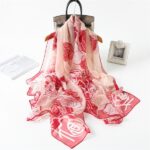 Elegant red edge Transparent Thin Silk Printing Long Scarf - Image 2