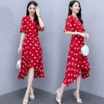 Tight Waist Women's Dress Jersey Elegant & Classy Look Red - Image 2