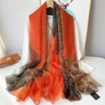 Elegant Yarn-Pellis Orange Transparent Thin Silk Printing Long Scarf