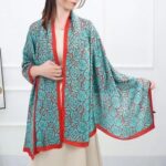 Silk Satin Mountain Flower Blue Long Scarf