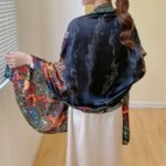 Silk Satin women's printed Long Scarf Black - Image 3