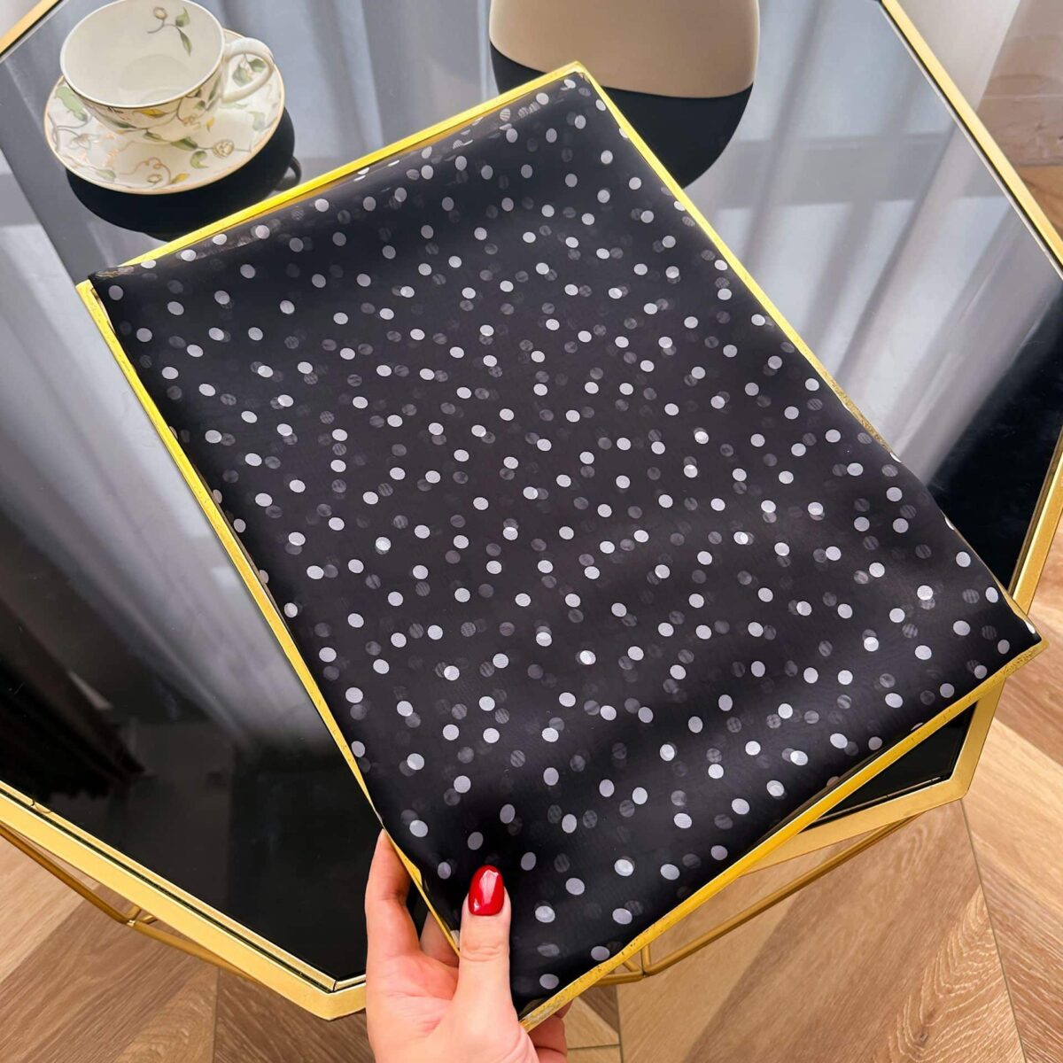 Elegant black wave dot Transparent Thin Silk Printing Long Scarf - Image 3
