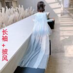 Princess Dress Girls Autum Style Rainbow Short Sleeve Blue plus velvet - Image 3