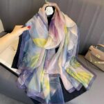 Elegant purple peony Transparent Thin Silk Printing Long Scarf