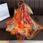 Elegant autumn renderings Transparent Thin Silk Printing Long Scarf - Image 2