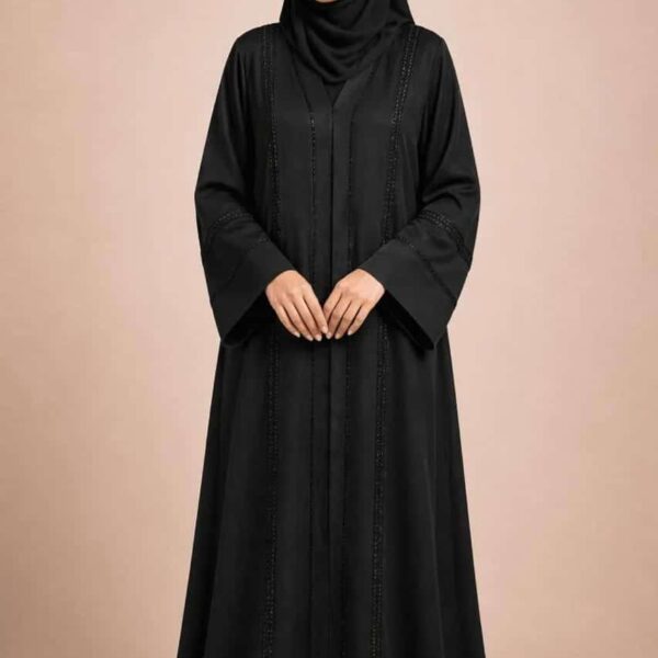Midnight Elegance V-Neck Abaya – Dubai Cherry Fabric