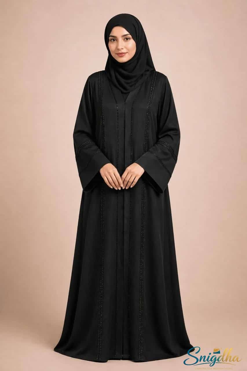 WhatsApp Image 2026-05-19 at 6.44.38 PM Midnight Elegance V-Neck Abaya – Dubai Cherry Fabric - Image 1