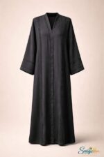 Midnight Elegance V-Neck Abaya – Dubai Cherry Fabric - Image 3