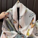 Silk Satin gray Butterfly Long Scarf